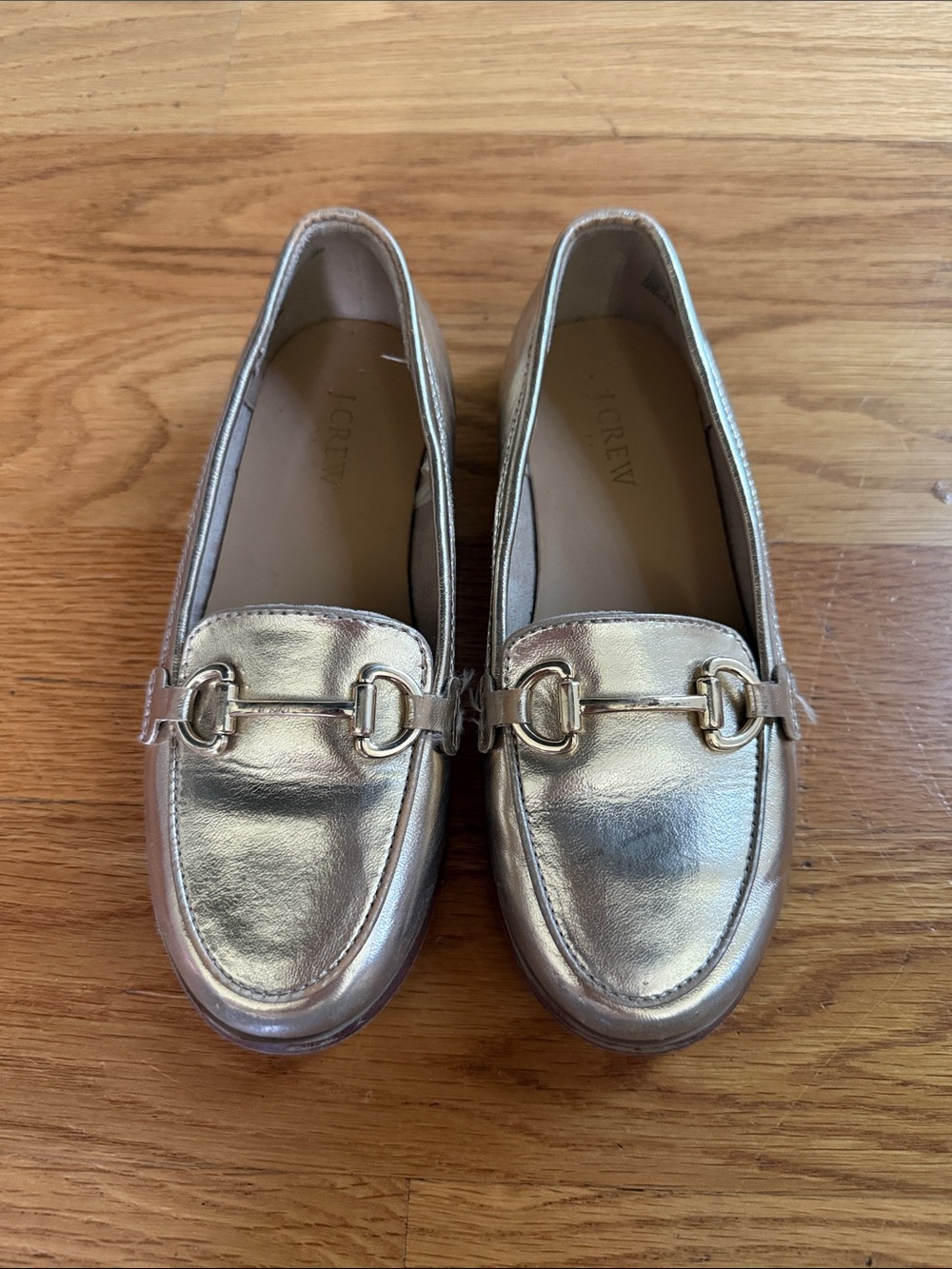 Crewcuts Metallic Gold Leather Loafers with Horsebit